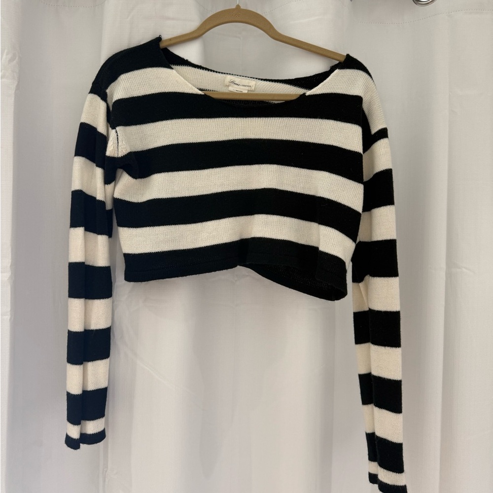 Lovers + Friends Black and White Striped Crop Top